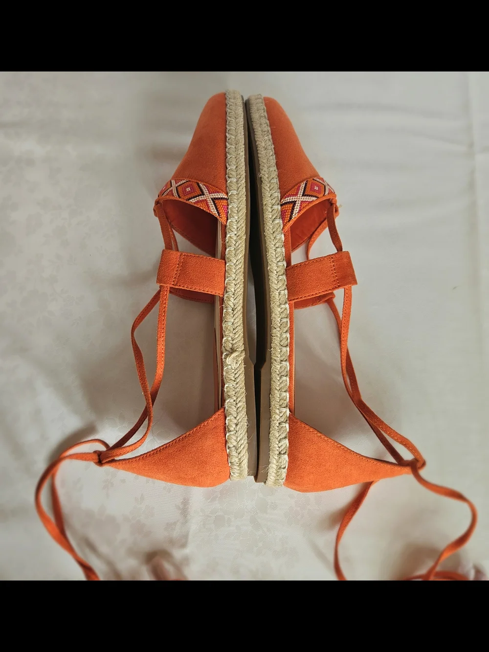 Nine West Women's Orange Suede Espadrille Flats Lace Up Pointed Toe Size 8.5